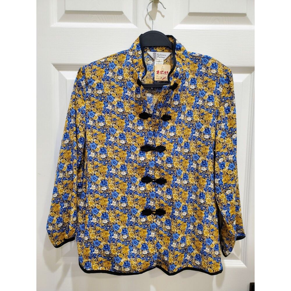 Blue & Yellow Floral Mandarin Collar Jacket